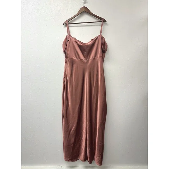 Revelry Sienna Satin Drop Shoulder‎ Side Slits Dress in Copper Size 24 - Picture 5 of 10